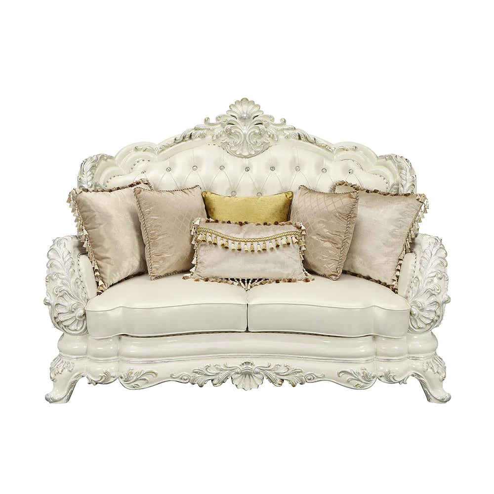 Adara White PU & Antique White Finish Loveseat Model LV01225 By ACME Furniture