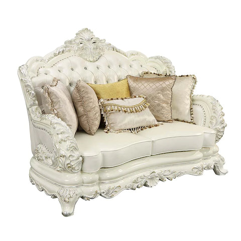 Adara White PU & Antique White Finish Loveseat Model LV01225 By ACME Furniture