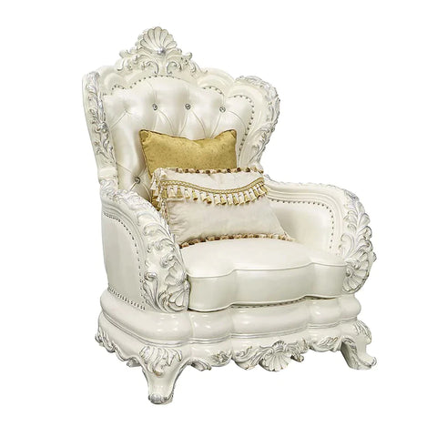 Adara White PU & Antique White Finish Chair Model LV01226 By ACME Furniture