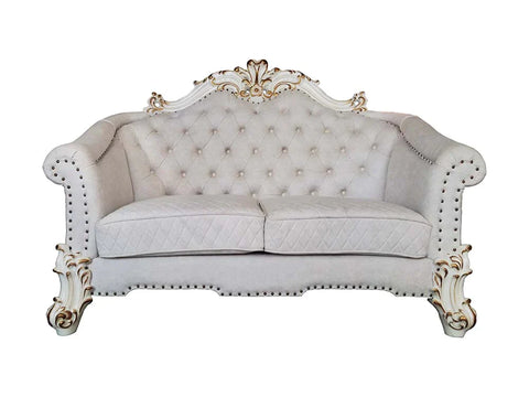 Vendom II Two Tone Ivory Fabric & Antique Pearl Finish Loveseat Model LV01330 By ACME Furniture