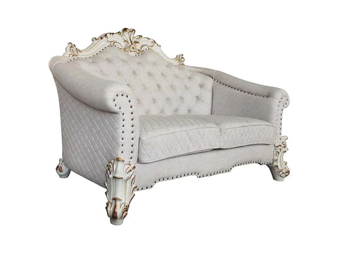 Vendom II Two Tone Ivory Fabric & Antique Pearl Finish Loveseat Model LV01330 By ACME Furniture