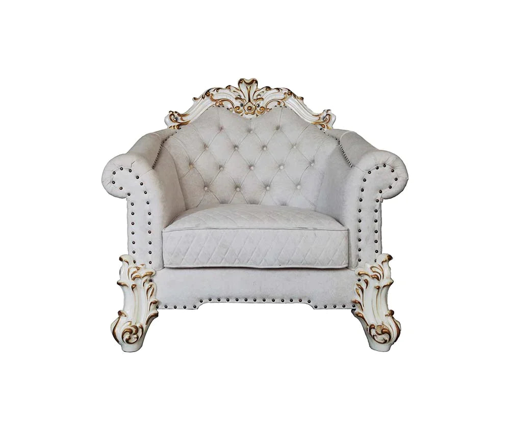Vendom II Two Tone Ivory Fabric & Antique Pearl Finish Chair Model LV01331 By ACME Furniture