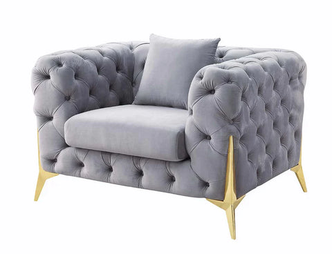 Jelanea Gray Velvet & Gold Finish Chair Model LV01408 By ACME Furniture