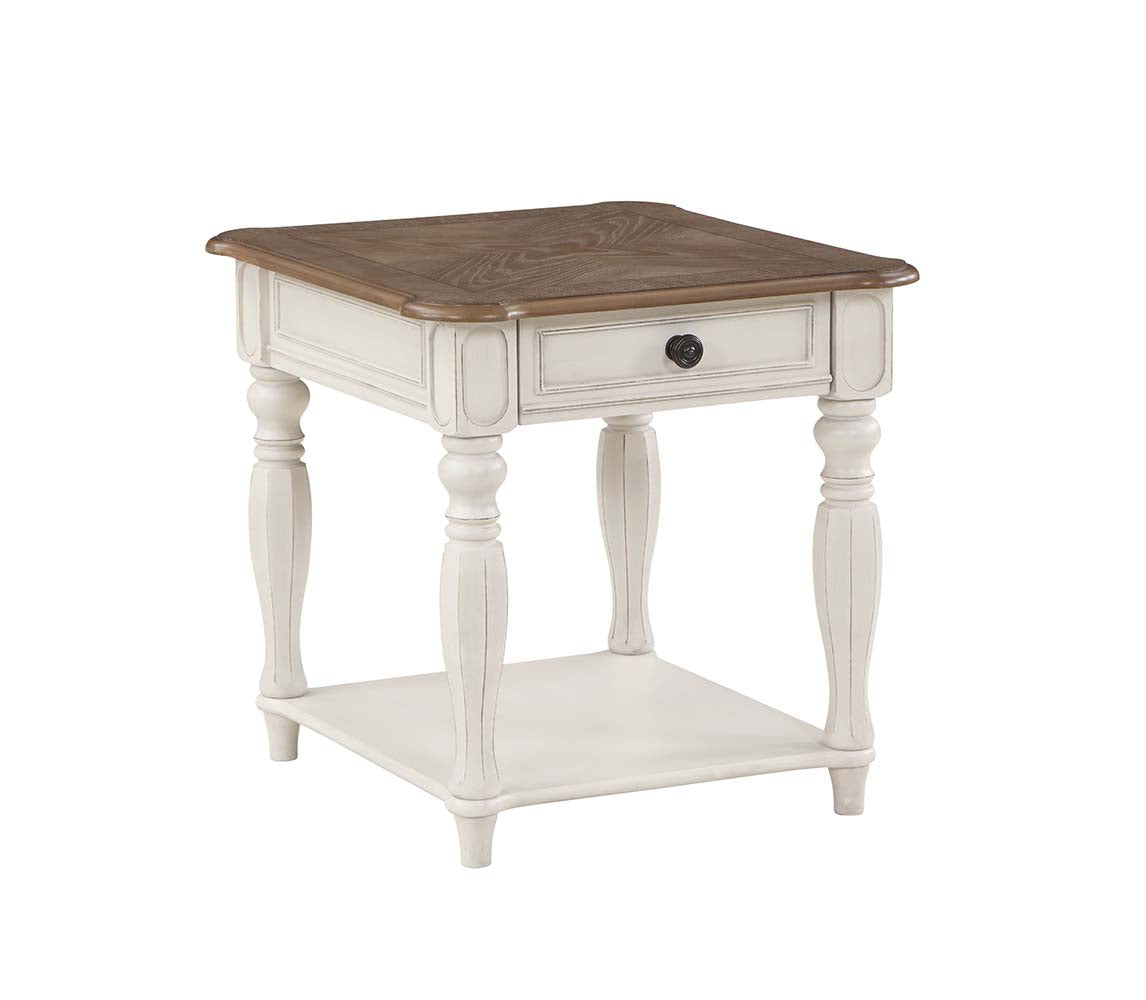 ACME Florian Oak & Antique White Finish Florian End Table Model LV01663