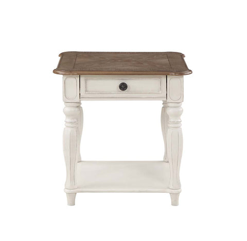 ACME Florian Oak & Antique White Finish Florian End Table Model LV01663