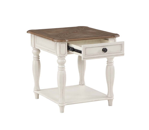ACME Florian Oak & Antique White Finish Florian End Table Model LV01663