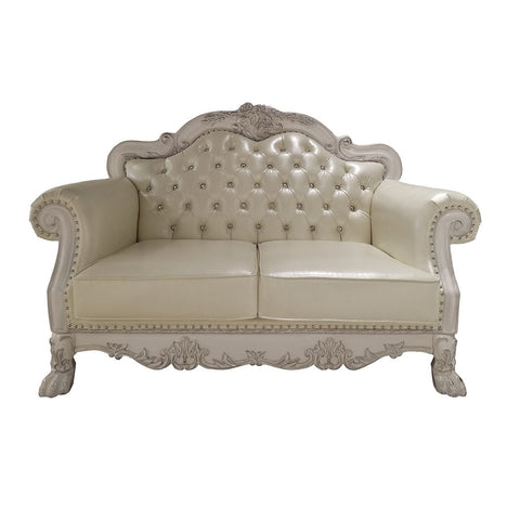 ACME Dresden PU & Antique White Finish Dresden Loveseat Model LV01689