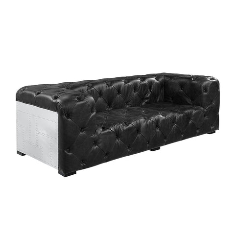 ACME Brancaster Antique Slate Black Top Grain Leather & Aluminum Finish Brancaster Loveseat  Model LV02285