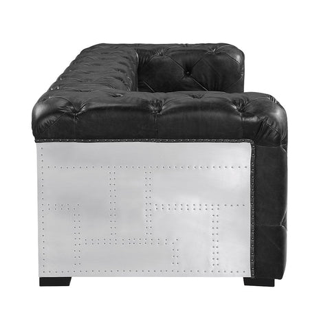 ACME Brancaster Antique Slate Black Top Grain Leather & Aluminum Finish Brancaster Loveseat  Model LV02285