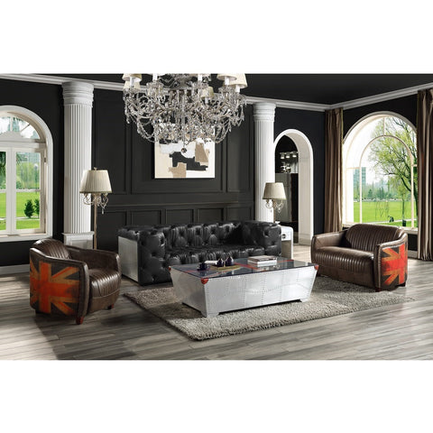 ACME Brancaster Antique Slate Black Top Grain Leather & Aluminum Finish Brancaster Loveseat  Model LV02285