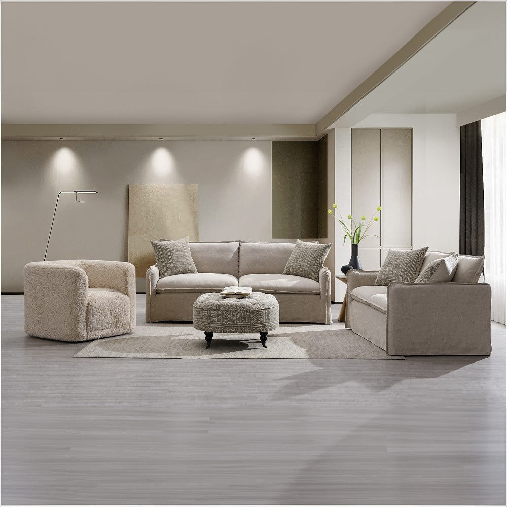ACME Upendo Beige Linen Loveseat with 2 Pillows Model LV03081