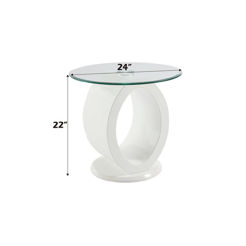 ACME Larry Glass Top White High Gloss End Table Model LV03186