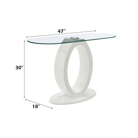 ACME Larry Glass Top White High Gloss Sofa Table Model LV03187