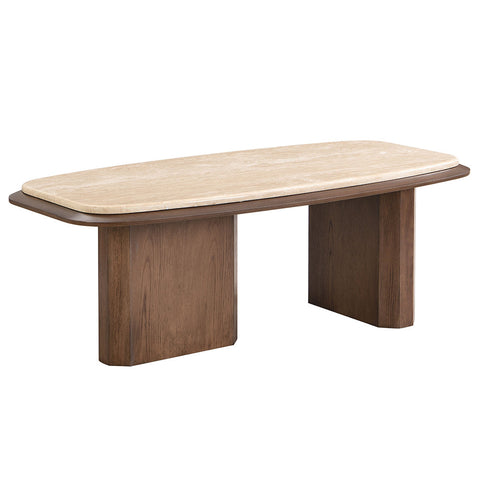 ACME Kasha Travertine Top Walnut Coffee Table Model LV03325