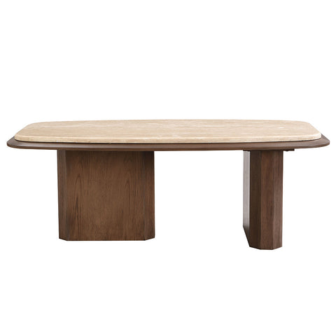 ACME Kasha Travertine Top Walnut Coffee Table Model LV03325