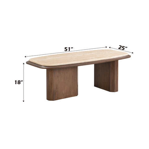 ACME Kasha Travertine Top Walnut Coffee Table Model LV03325