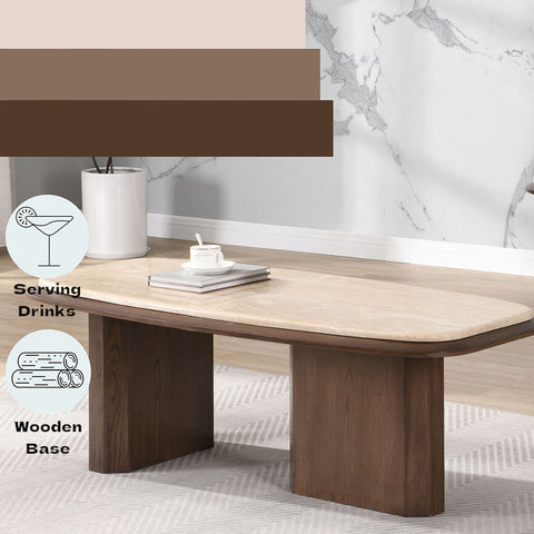 ACME Kasha Travertine Top Walnut Coffee Table Model LV03325
