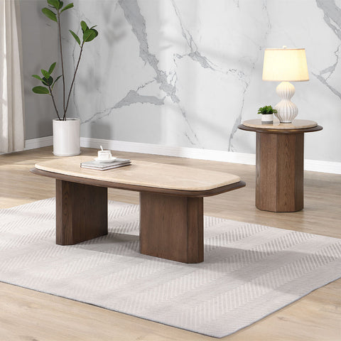 ACME Kasha Travertine Top Walnut Coffee Table Model LV03325