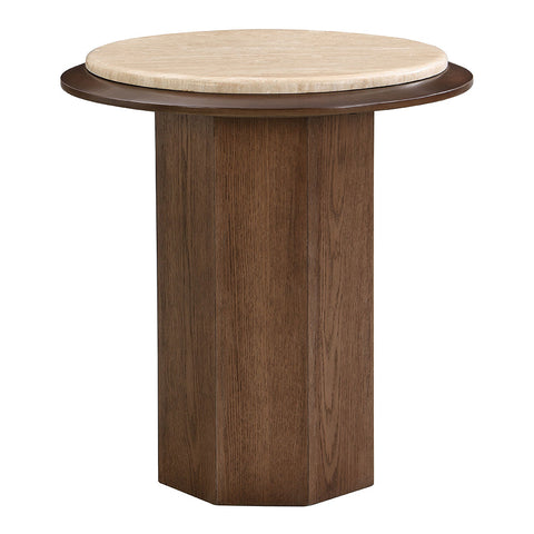 ACME Kasha Travertine Top Walnut End Table Model LV03326