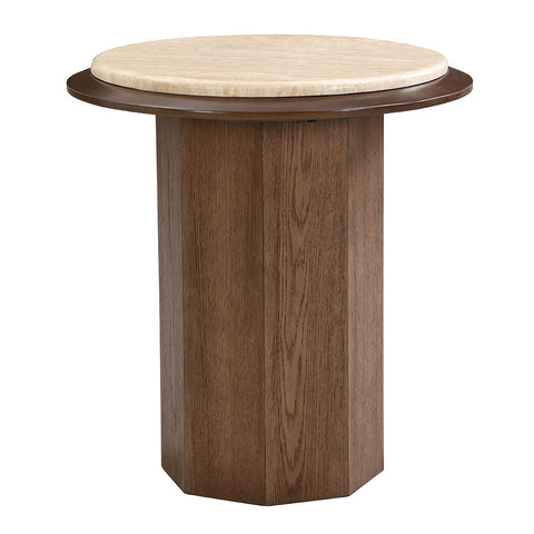 ACME Kasha Travertine Top Walnut End Table Model LV03326