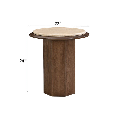 ACME Kasha Travertine Top Walnut End Table Model LV03326