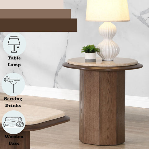 ACME Kasha Travertine Top Walnut End Table Model LV03326