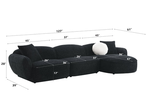 ACME Lucifer Black White Shimmer Chenille Sectional Sofa with 3 Pillows Model LV03525