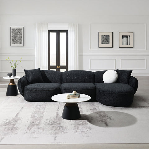 ACME Lucifer Black White Shimmer Chenille Sectional Sofa with 3 Pillows Model LV03525