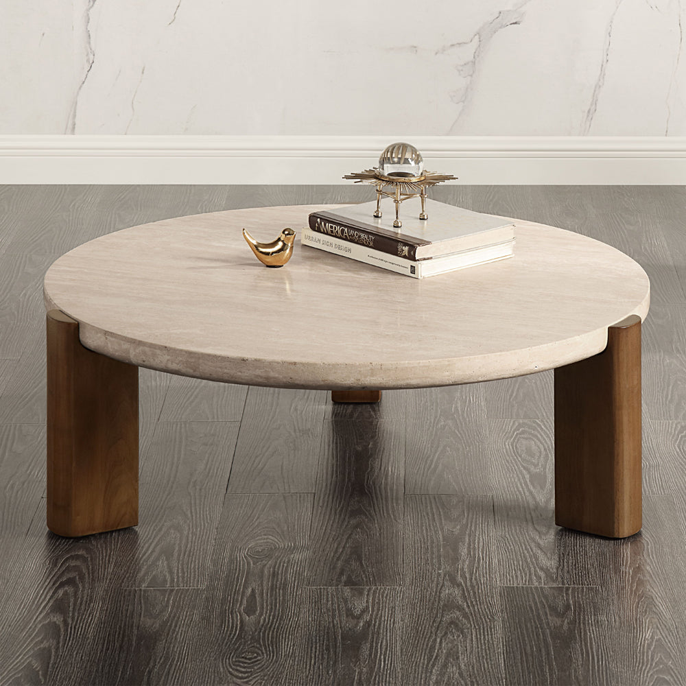 ACME Leonardo Travertine Top Dark Oak Coffee Table Model LV03665