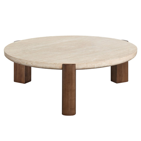 ACME Leonardo Travertine Top Dark Oak Coffee Table Model LV03665