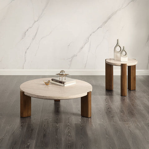ACME Leonardo Travertine Top Dark Oak Coffee Table Model LV03665