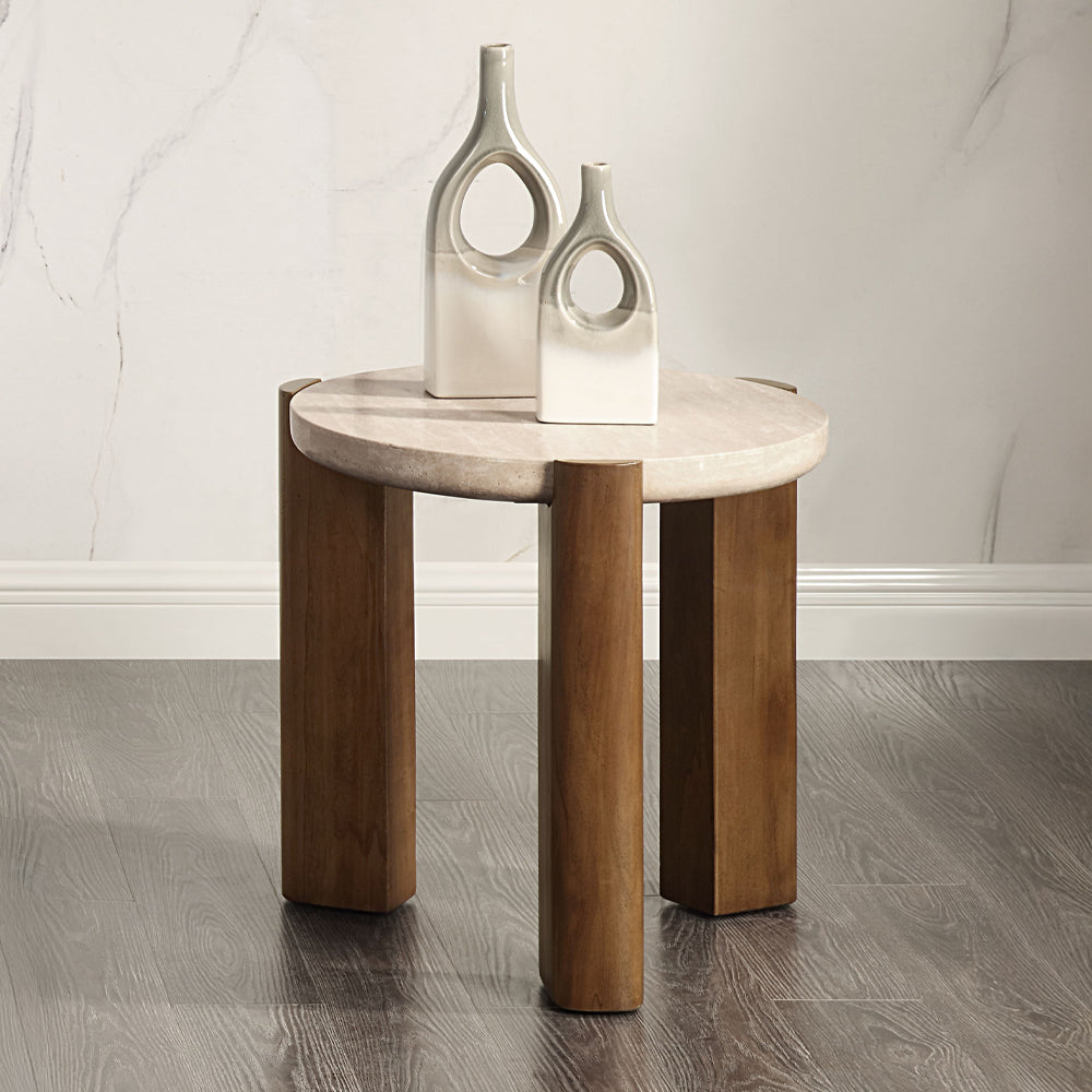 ACME Leonardo Travertine Top Dark Oak End Table Model LV03666