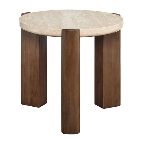 ACME Leonardo Travertine Top Dark Oak End Table Model LV03666