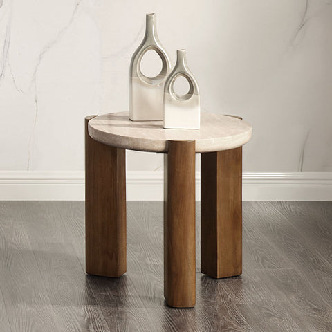 ACME Leonardo Travertine Top Dark Oak End Table Model LV03666