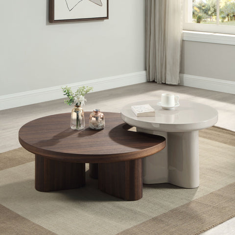 ACME Yoab Smoked Oak Light Gray High Gloss Coffee Table Model LV03755