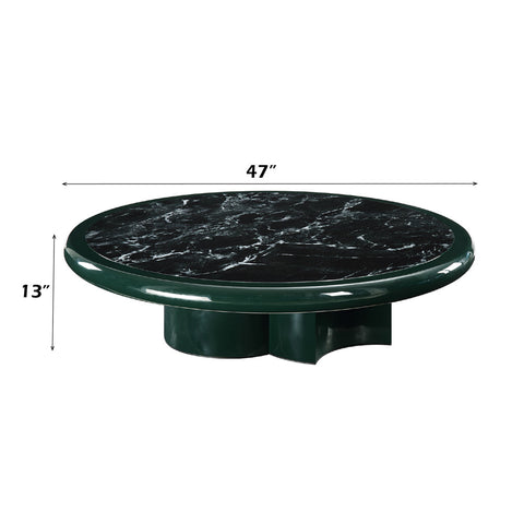 ACME Ronald Marble Pattern Top Dark Green Brown High Gloss Coffee Table Model LV03895