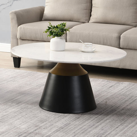 ACME Jaramillo White Natural Marble Top Black Coffee Table Model LV04045