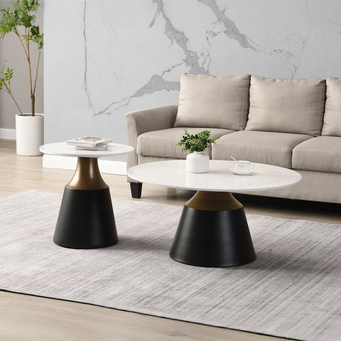 ACME Jaramillo White Natural Marble Top Black Coffee Table Model LV04045