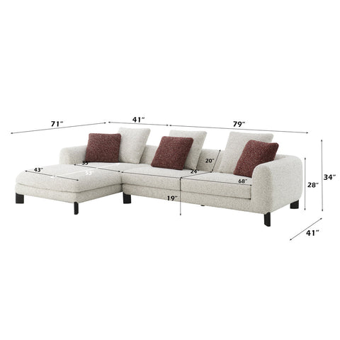 ACME Mardi Maroon Beige Tweed Sectional Sofa with 6 Pillows Model LV04280