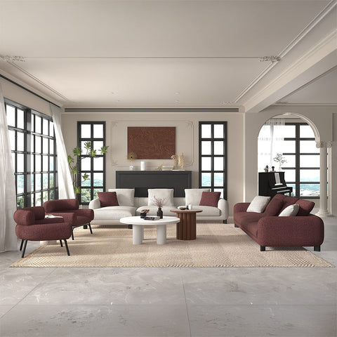 ACME Mardi Maroon Beige Tweed Sectional Sofa with 6 Pillows Model LV04280