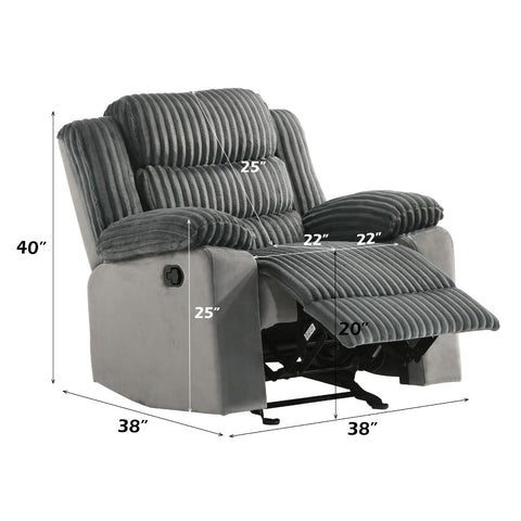 ACME Lesley Gray Corduroy Velvet Motion Glider Recliner Model LV04622