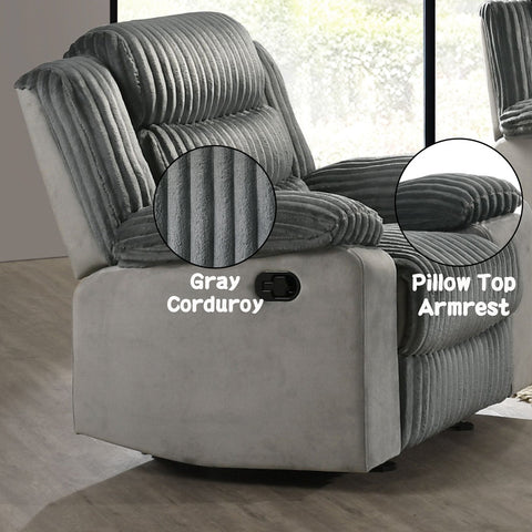 ACME Lesley Gray Corduroy Velvet Motion Glider Recliner Model LV04622