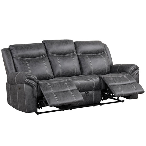 ACME Zubaida Dark Gray Polish Microfiber Power Motion with Drop Down Table USB Port Model LV04670