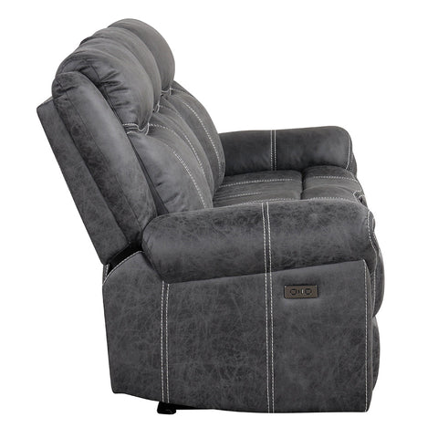 ACME Zubaida Dark Gray Polish Microfiber Power Motion with Drop Down Table USB Port Model LV04670
