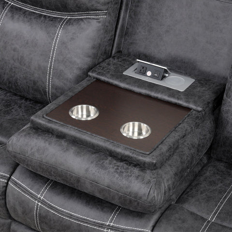 ACME Zubaida Dark Gray Polish Microfiber Power Motion with Drop Down Table USB Port Model LV04670