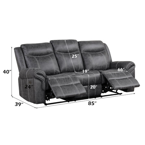 ACME Zubaida Dark Gray Polish Microfiber Power Motion with Drop Down Table USB Port Model LV04670