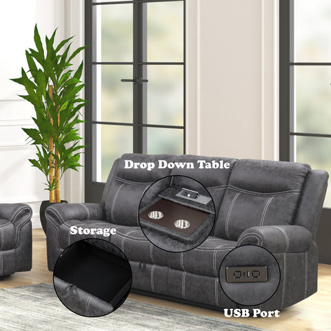 ACME Zubaida Dark Gray Polish Microfiber Power Motion with Drop Down Table USB Port Model LV04670
