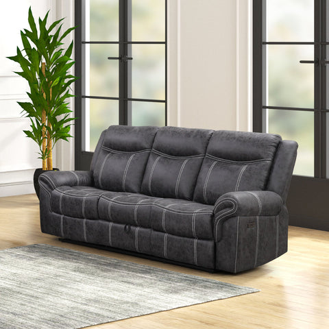 ACME Zubaida Dark Gray Polish Microfiber Power Motion with Drop Down Table USB Port Model LV04670