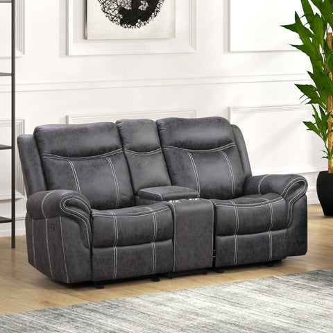 ACME Zubaida Dark Gray Polish Microfiber Power Motion Loveseat with USB Port Model LV04671