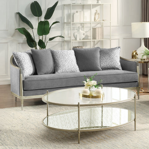 ACME Fernando Gray Chenille Champagne Sofa with 5 Pillows Model LV04820